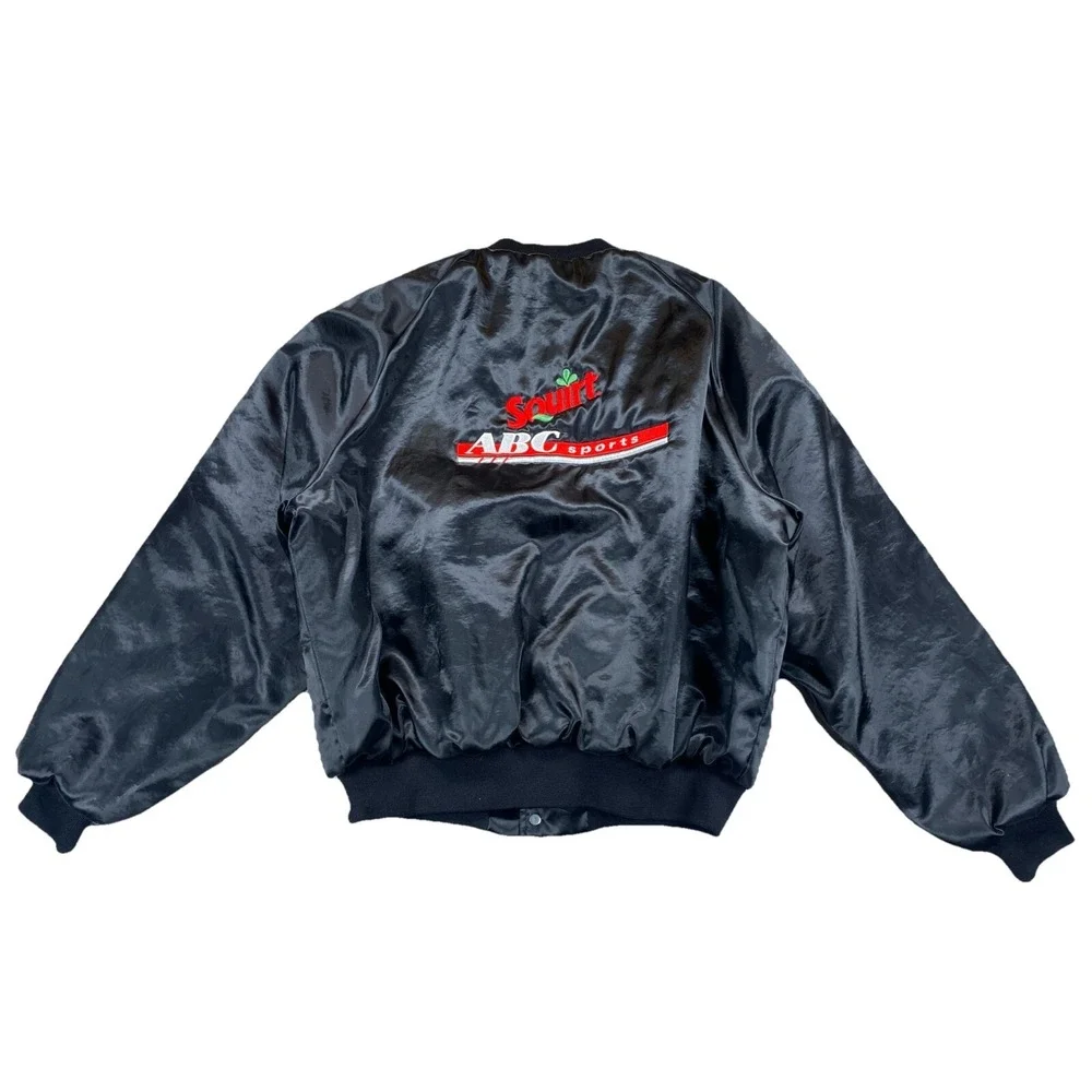 Vintage Squirt ABC Sports Satin Jacket Button Up Size XL‎ USA Black